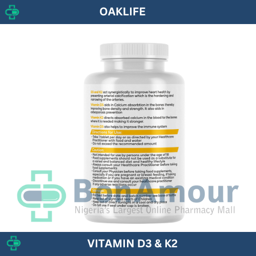 Oaklife Vitamin D3 Plus K2 x 100 Capsules