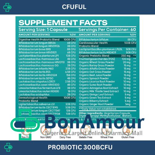 CFUFUL Probiotics for Women & Men – 300 Billion CFU & 24 Strains Probiotic with 15 Organic Herbs Prebiotics Blend, for Overall Digestive Health, Immune