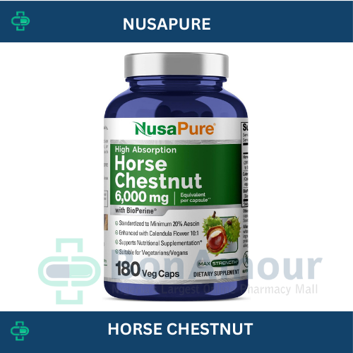 NUSAPURE HORSE CHESTNUT 6000MG WITH BIOPERINE X 180 CAPSULES (6 MONTHS USAGE)