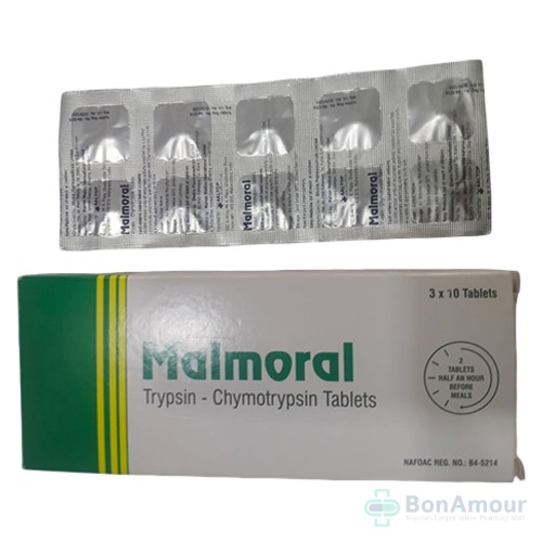 Malmoral Trypsin Chymotrypsin 50000IU Tablets x 10